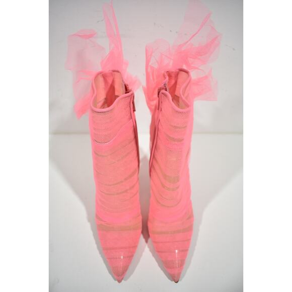 Christian Louboutin Libellibooty 100 Pink Mesh Tulle Ankle Boot Heel Pump 39.5 - Picture 6 of 12